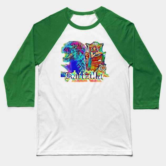 Kattzilla Baseball T-Shirt by Kay beany